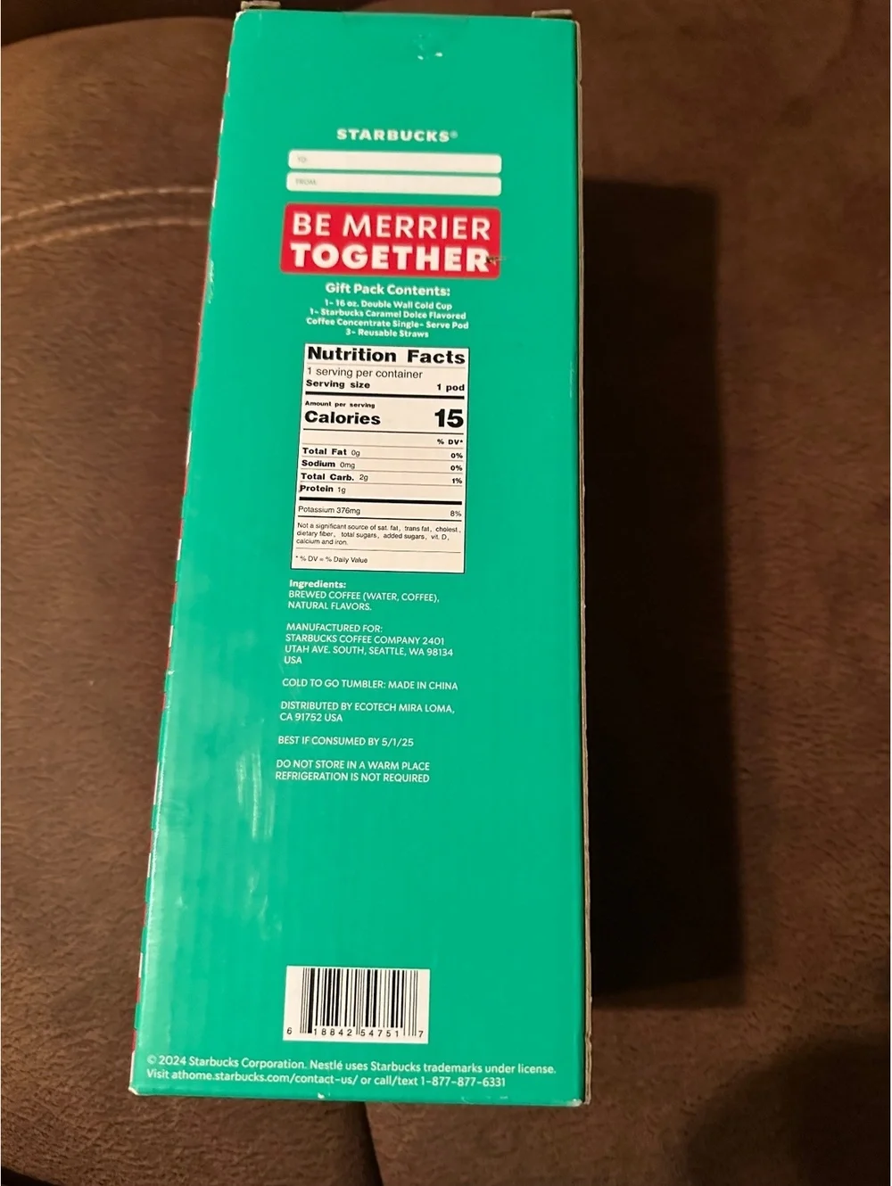 Starbucks Holiday Cold Brew Gift Set 16oz Tumbler Cup & Caramel Dolce Pod